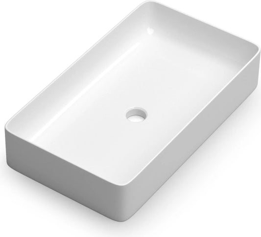 Lavabo rectangular Stillo Tempe 610x350mm sobre encimera blanco brillo seno centrado
