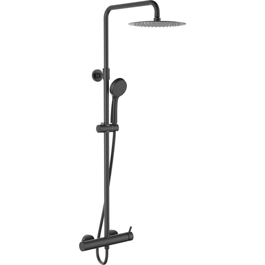 Columna de grifería para ducha monomando Stillo Trevi negro rociador mural 2 vías Ø250mm maneral de 3 funciones