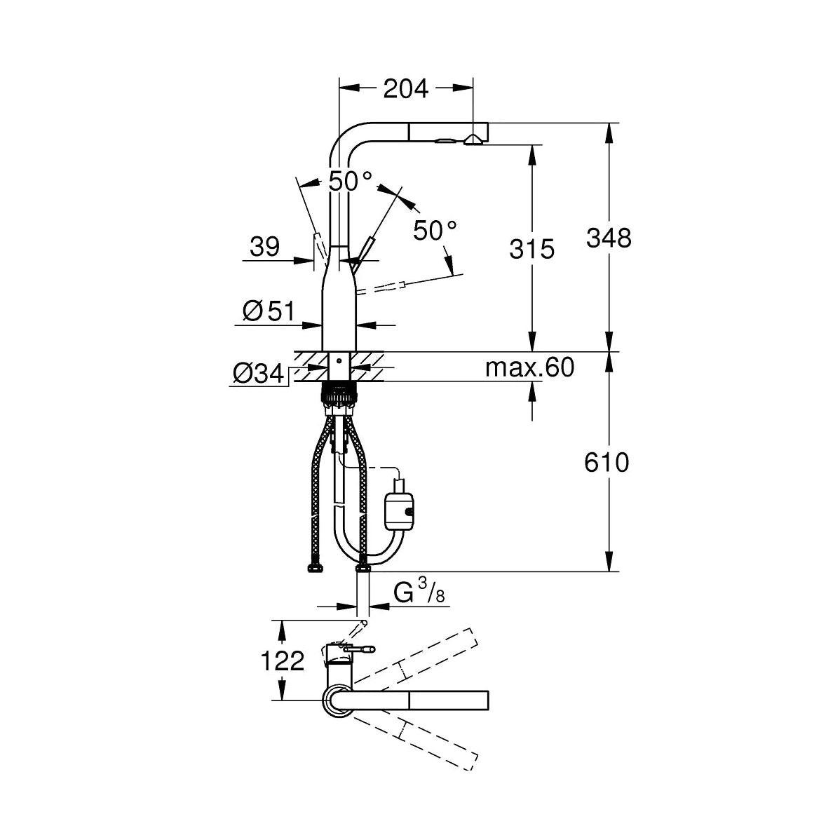 Grifo de cocina Grohe Essence extra alta