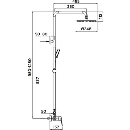 Columna de grifería para ducha monomando Stillo Hera negro rociador mural 2 vías Ø248mm maneral de 3 funciones