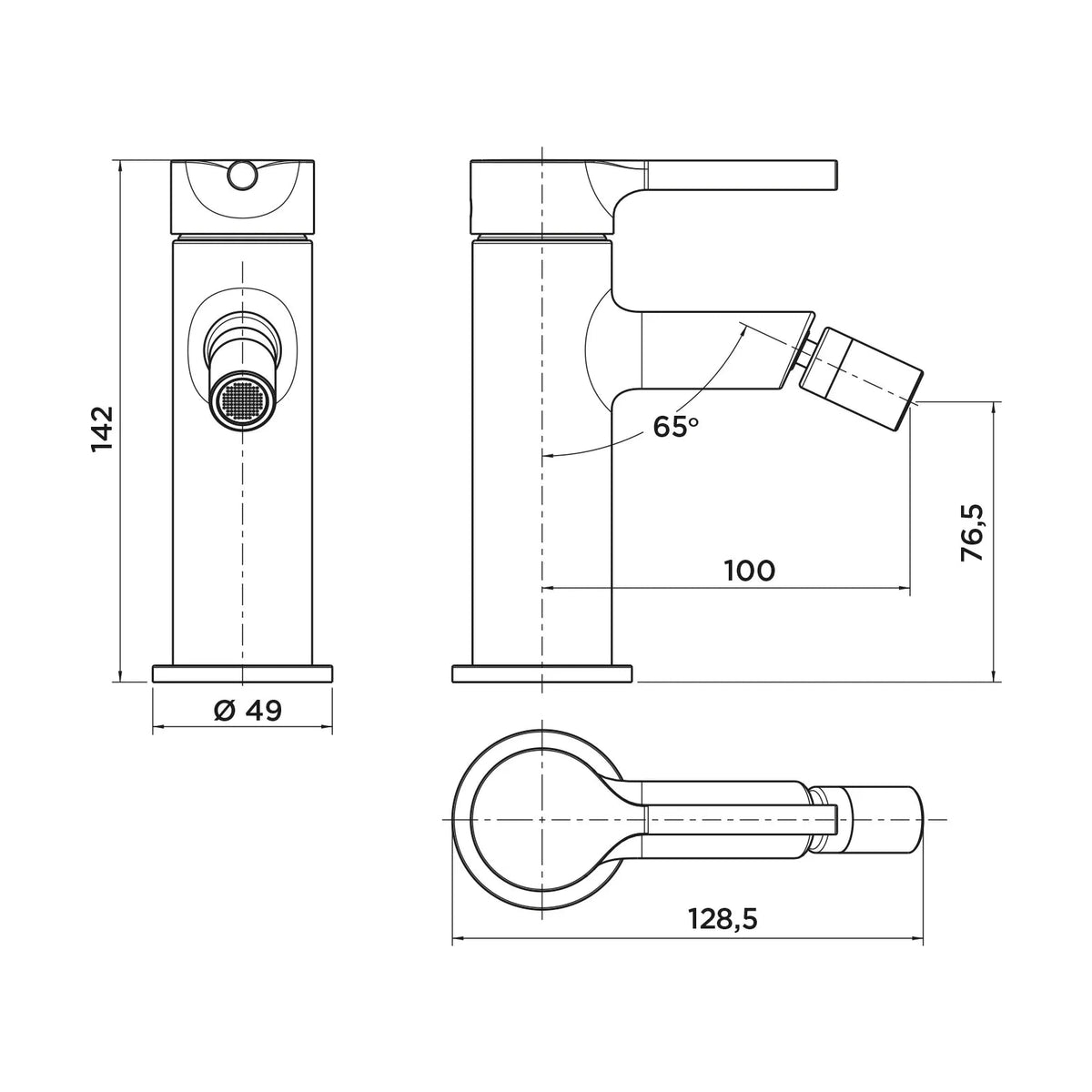 Grifo monomando para bidé Stillo Hades acabado oro brillante con boquilla orientable y diseño moderno elegante