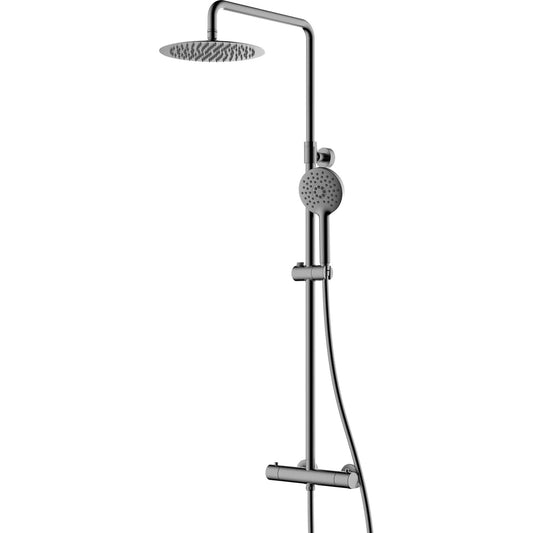Columna de grifería para ducha termostático Stillo Hades gun metal rociador mural 2 vías Ø250mm maneral de 3 funciones