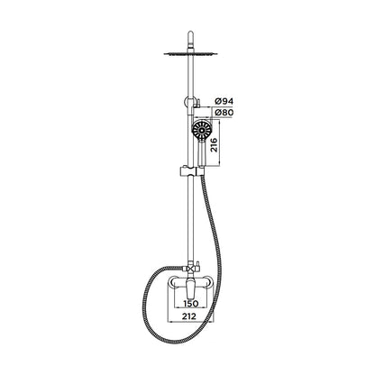 Columna de grifería para ducha monomando Stillo Hera negro rociador mural 2 vías Ø248mm maneral de 3 funciones