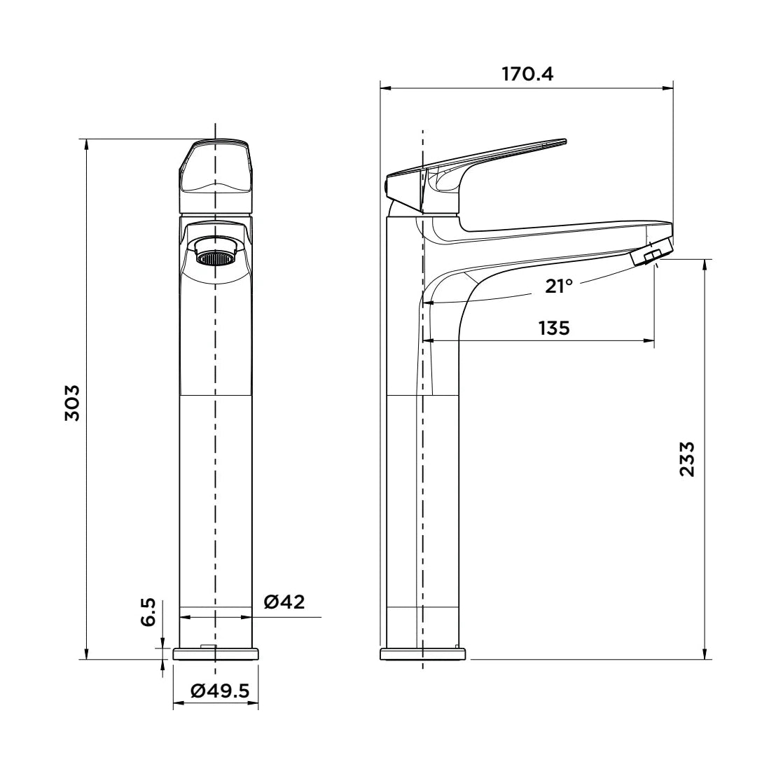 Grifo de lavabo extra alto Stillo Zeus Cold Open cromo con aireador