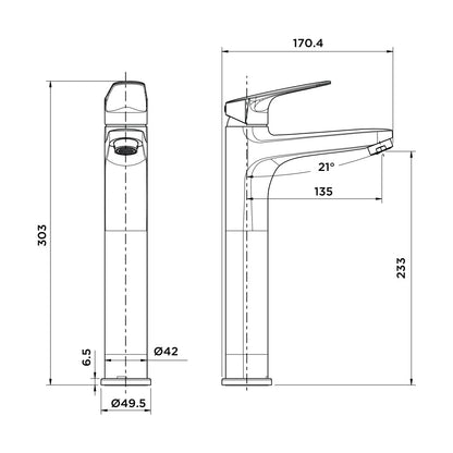 Grifo de lavabo extra alto Stillo Zeus Cold Open cromo con aireador