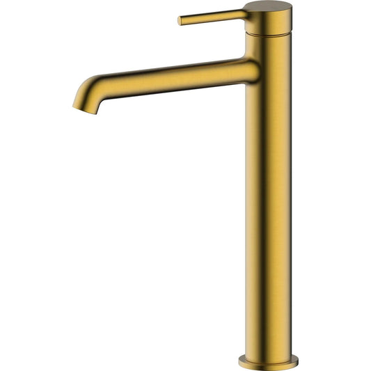 Grifo de lavabo extra alto Stillo Hades oro con apertura en frío y aireador