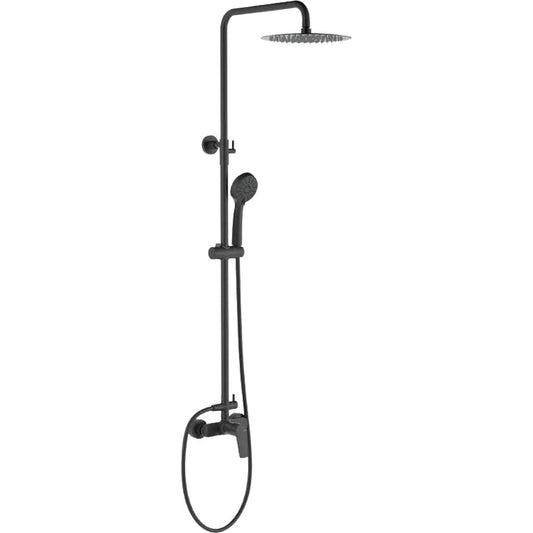 Columna de grifería para ducha monomando Stillo Hera negro rociador mural 2 vías Ø248mm maneral de 3 funciones