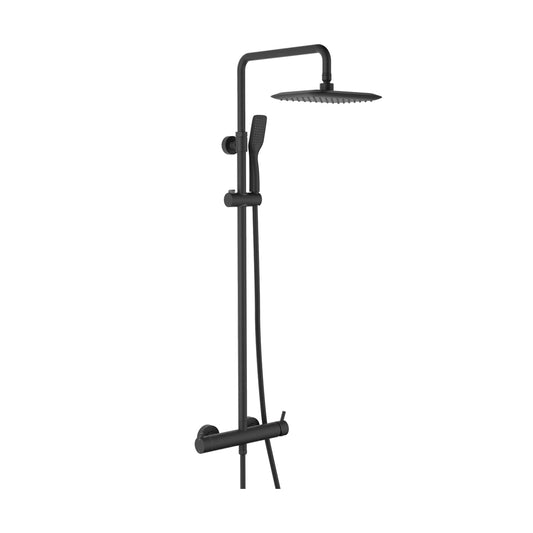Columna de grifería para ducha monomando Stillo Trevi negro rociador mural 2 vías 190x250mm