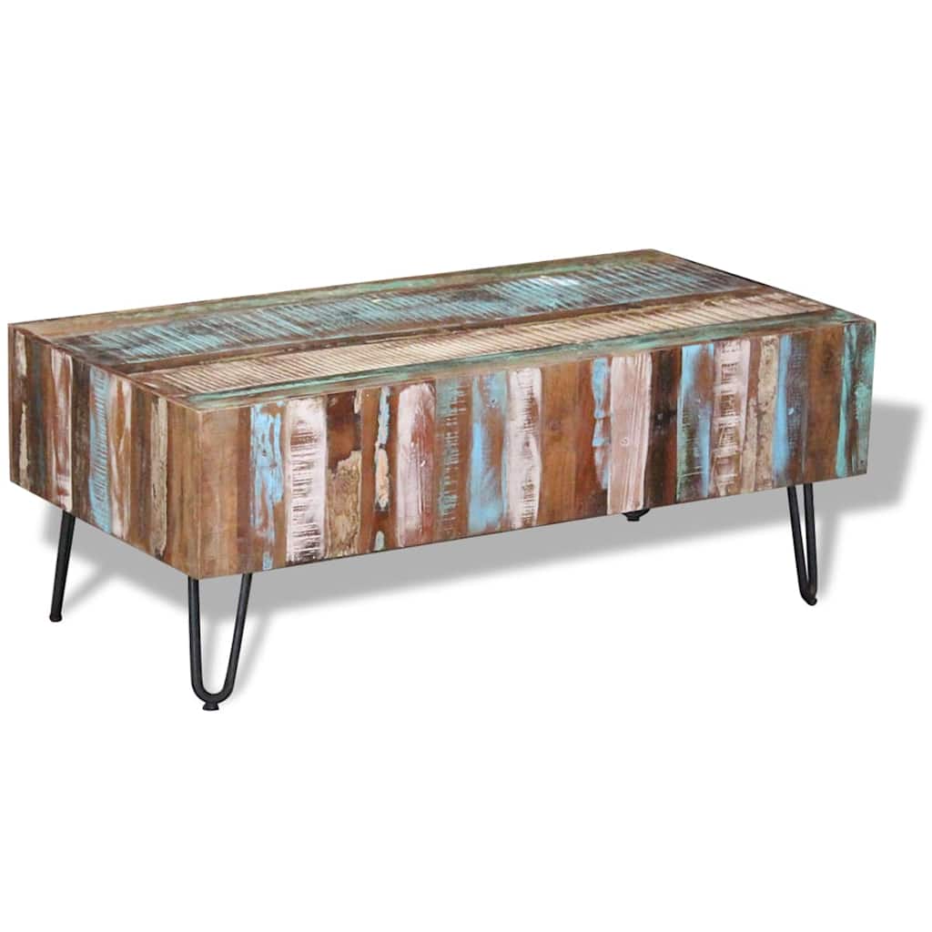 Mesa De Centro Madera Maciza Reciclada 100X50X38 Cm
