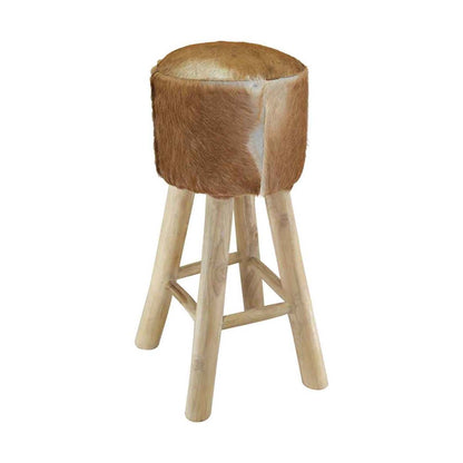 Taburete De Cocina De Piel De Cabra Y Madera De Teca Maciza