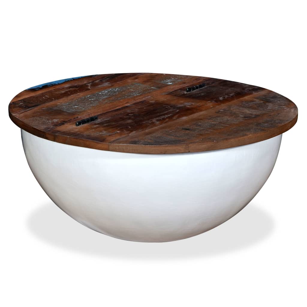 Mesa De Centro Forma Cuenco Base Acero Madera Maciza Reciclada