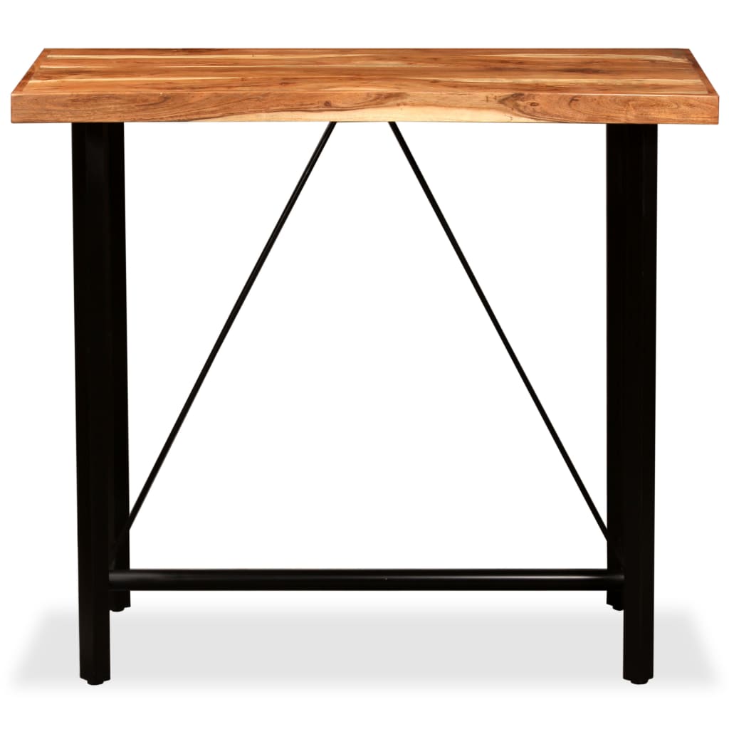 Set Muebles De Bar 5 Pzas Madera Maciza Acacia Cuero Genuino