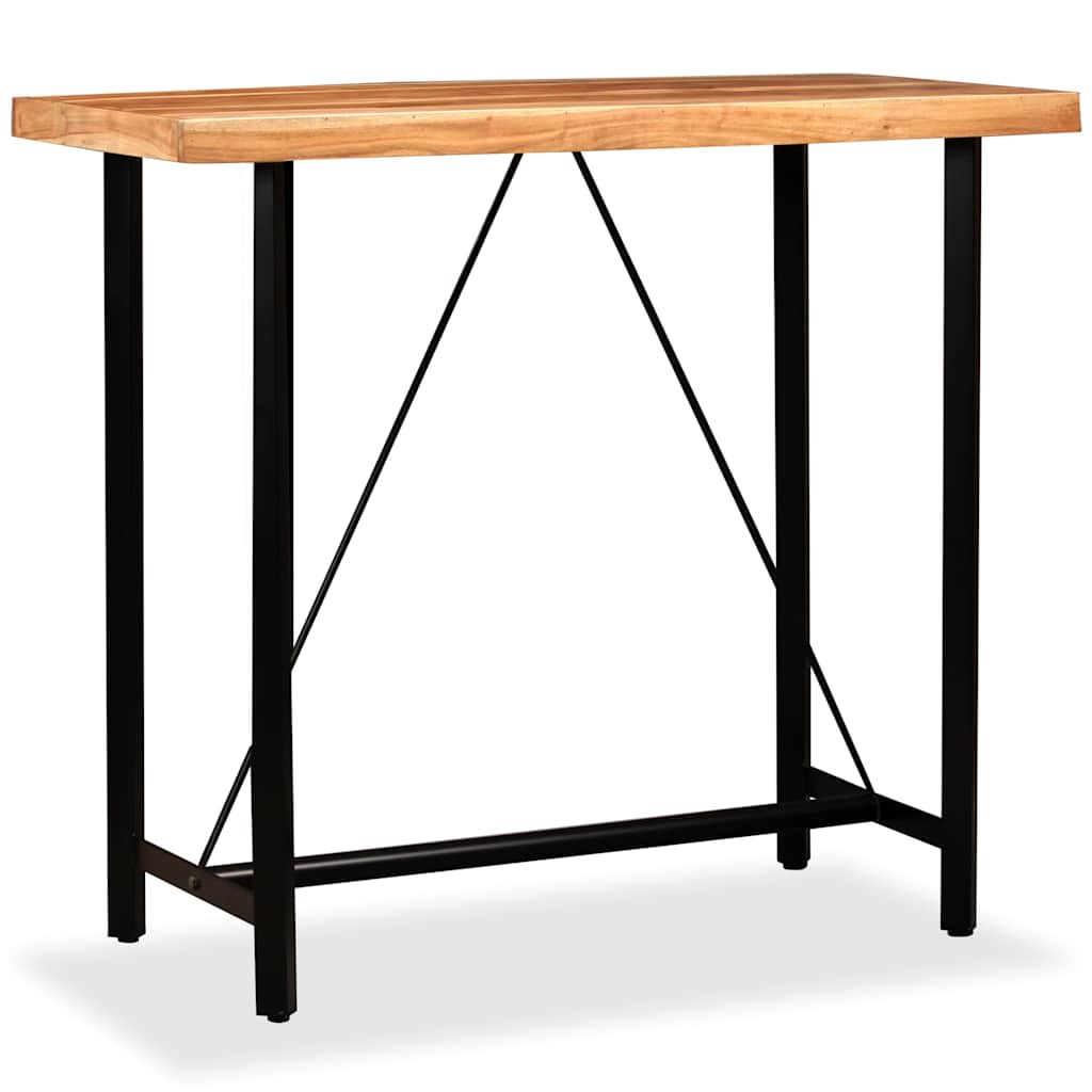 Set Muebles De Bar 5 Pzas Madera Maciza Acacia Cuero Genuino