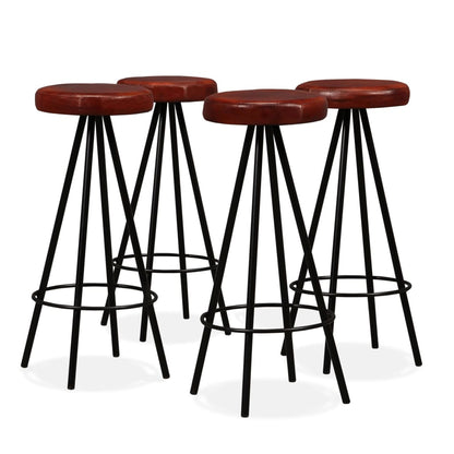 Set Muebles De Bar 5 Pzas Madera Maciza Acacia Cuero Genuino