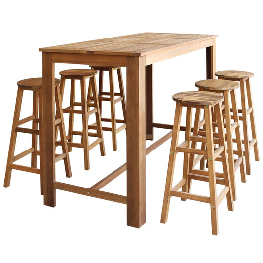 Set Mesa De Bar Y Taburetes 7 Piezas De Madera De Acacia Maciza