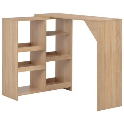 Mesa De Bar Con Estantería Móvil Blanca 138X39X110 Cm