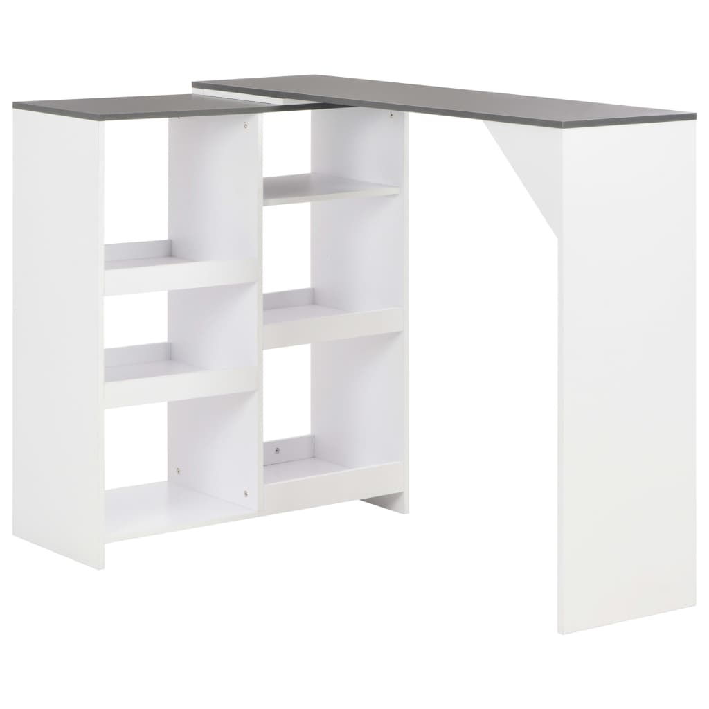 Mesa De Bar Con Estantería Móvil Blanca 138X39X110 Cm
