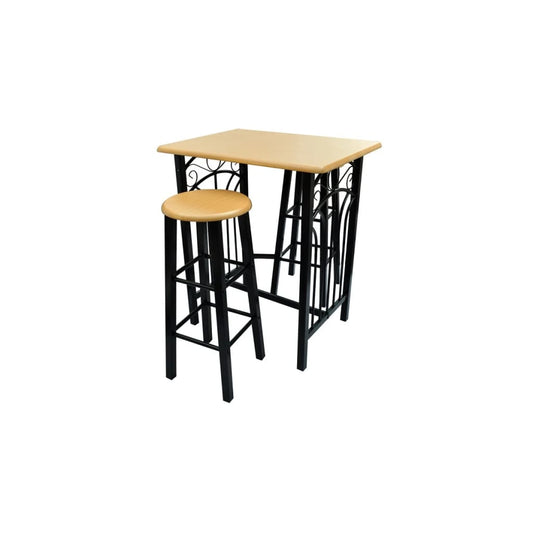 Set Mesa De Desayuno/Comedor Madera Marrón Con Acero Negro