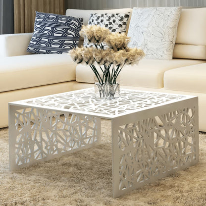 Mesa De Centro Con Diseño Geométrico Calado Aluminio Plateado