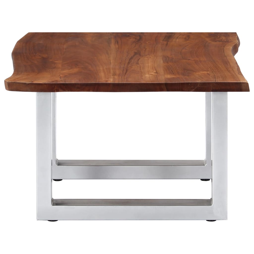 Mesa De Centro Borde Natural Madera Maciza Acacia 60X60X40 Cm