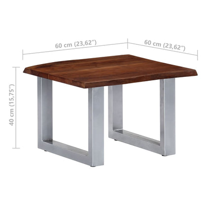 Mesa De Centro Borde Natural Madera Maciza Acacia 60X60X40 Cm