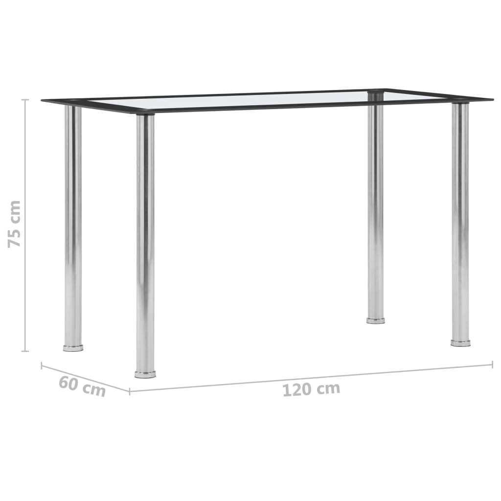 Mesa De Comedor Vidrio Templado Negro Transparente 120X60X75 Cm