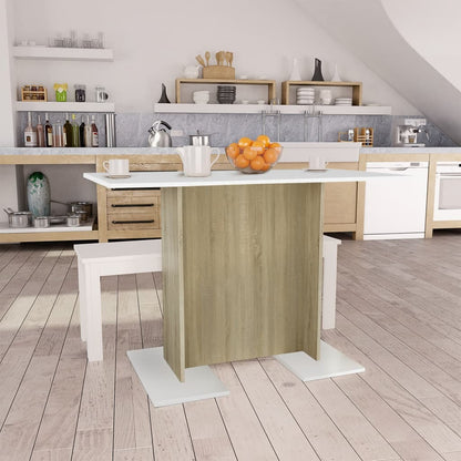 Mesa De Comedor Madera Contrachapada Blanco Roble 120X60X76 Cm