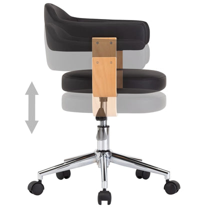 Silla De Oficina Giratoria Madera Curvada Cuero Sintético Negro