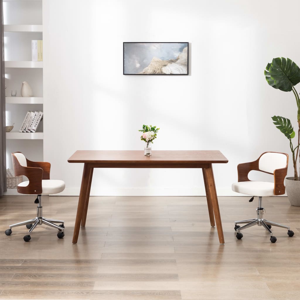 Silla De Oficina Giratoria Madera Curvada Cuero Sintético