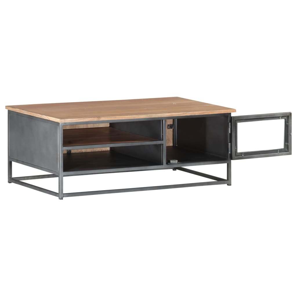 Mesa De Centro De Madera Maciza De Acacia Gris 90X50X35 Cm
