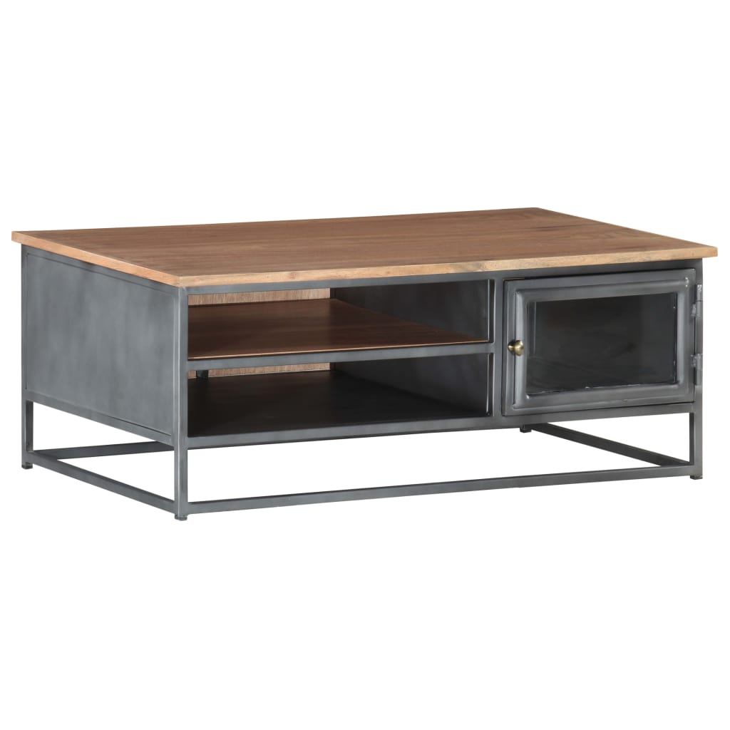 Mesa De Centro De Madera Maciza De Acacia Gris 90X50X35 Cm