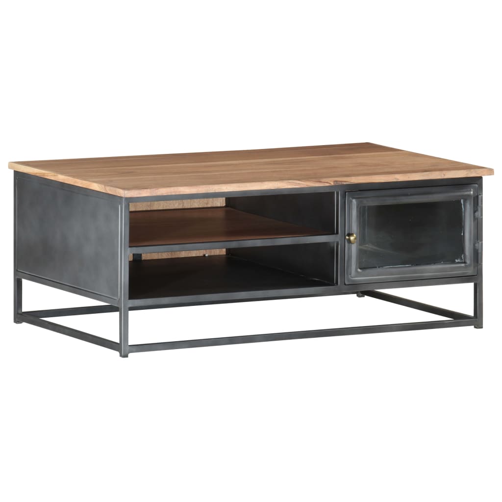 Mesa De Centro De Madera Maciza De Acacia Gris 90X50X35 Cm