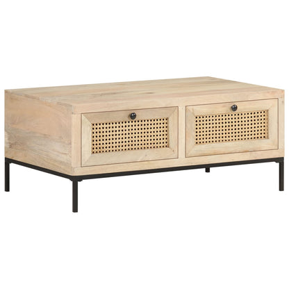 Mesa De Centro Madera Maciza Mango Y Caña Natural 90X50X37 Cm