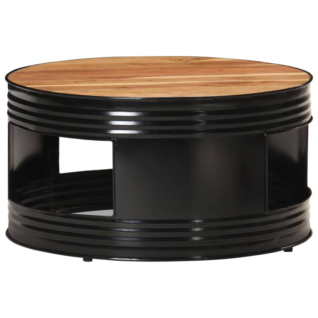 Mesa De Centro Madera Maciza De Mango Rugosa Negra 68X