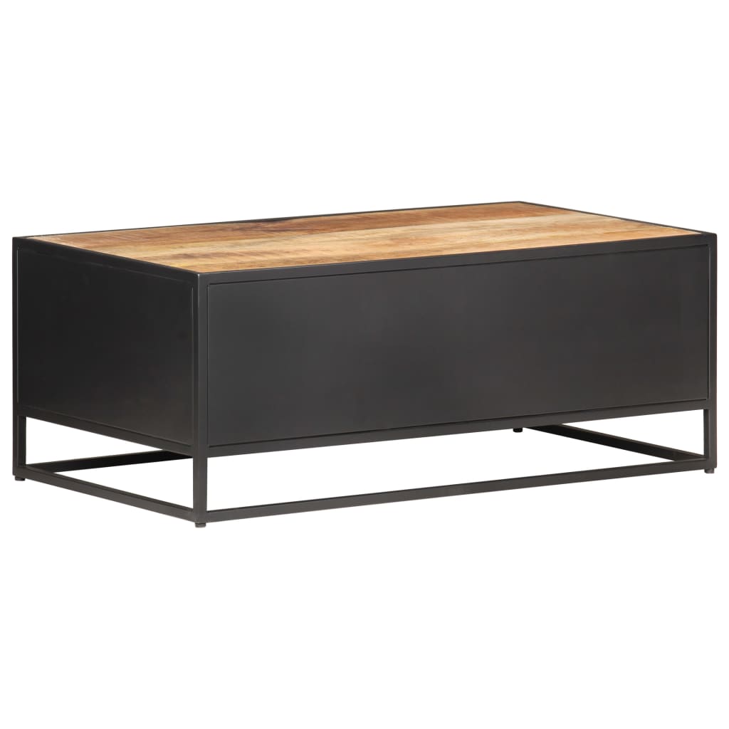 Mesa De Centro Madera De Mango Rugosa Y Caña Natural 90X50X35Cm