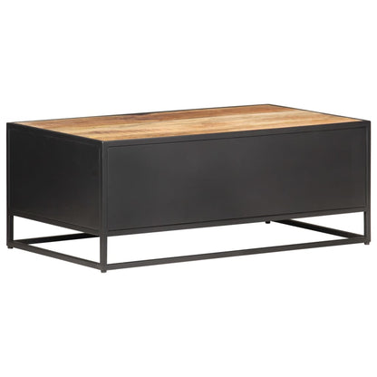 Mesa De Centro Madera De Mango Rugosa Y Caña Natural 90X50X35Cm