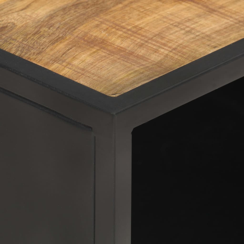 Mesa De Centro Madera De Mango Rugosa Y Caña Natural 90X50X35Cm