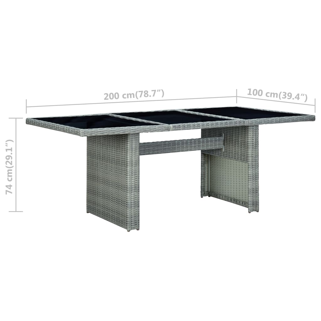 Mesa De Jardín De Ratán Sintético Y Vidrio Templado Gris Claro