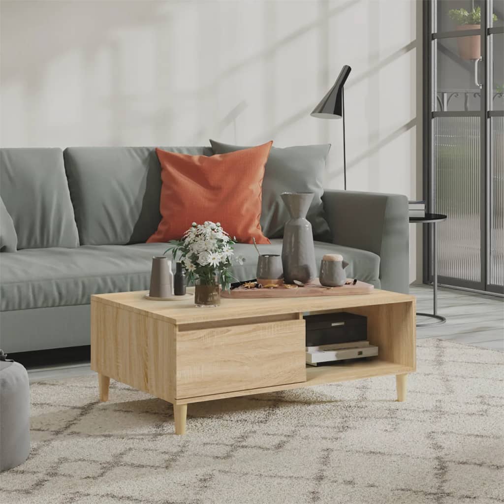 Mesa De Centro Madera De Ingeniería Roble Marrón 90X60X35 Cm