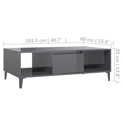Mesa De Centro Madera Contrachapada Gris Brillo 103,5X60X35 Cm