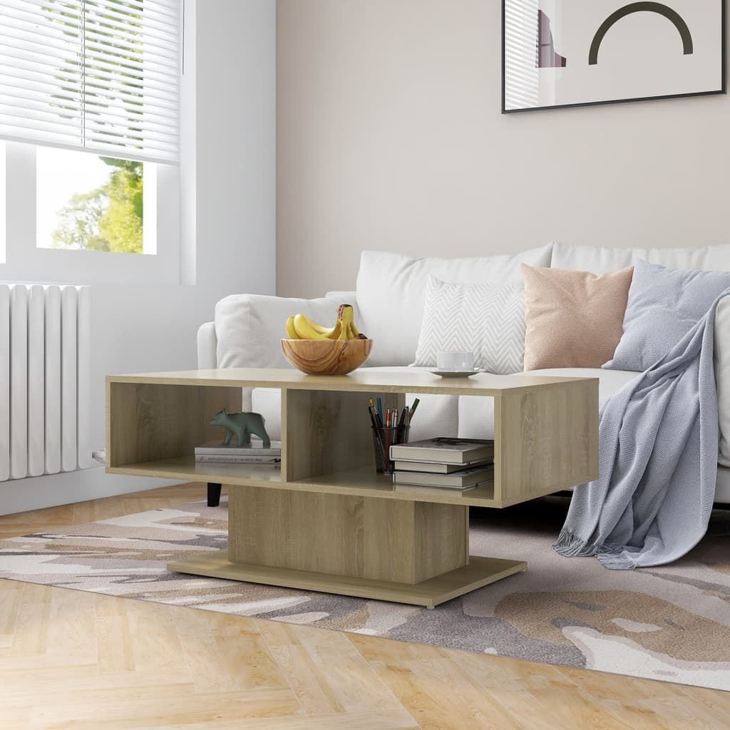 Mesa De Centro Madera Contrachapada Color Roble 103,5X50X44,5Cm