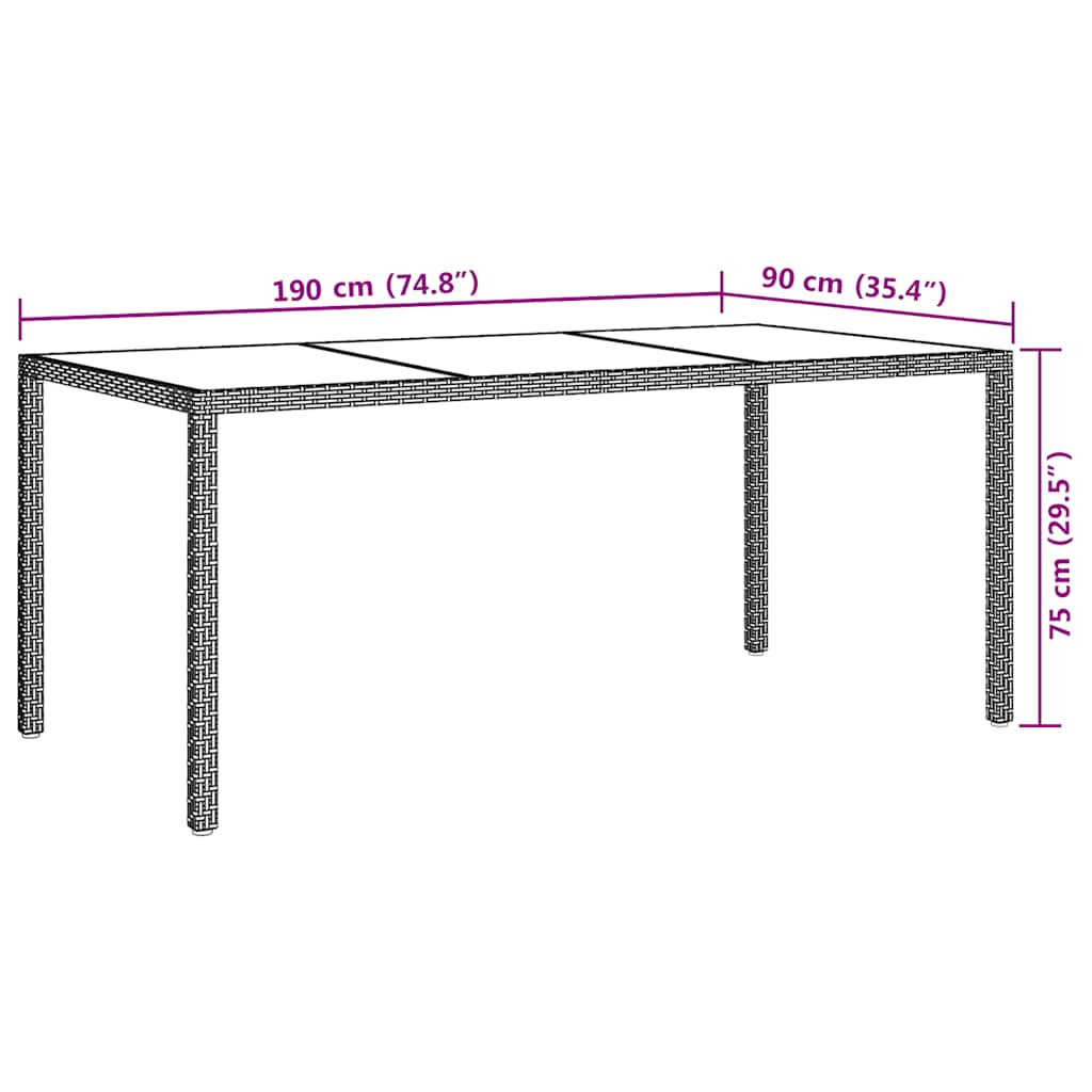 Mesa Jardín Vidrio Templado Ratán Sintético 190X90X75 Cm