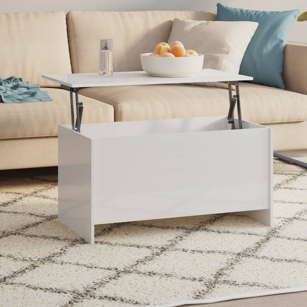 Mesa De Centro Madera Ingeniería Blanco Brillo 102X55,5X52,5 Cm