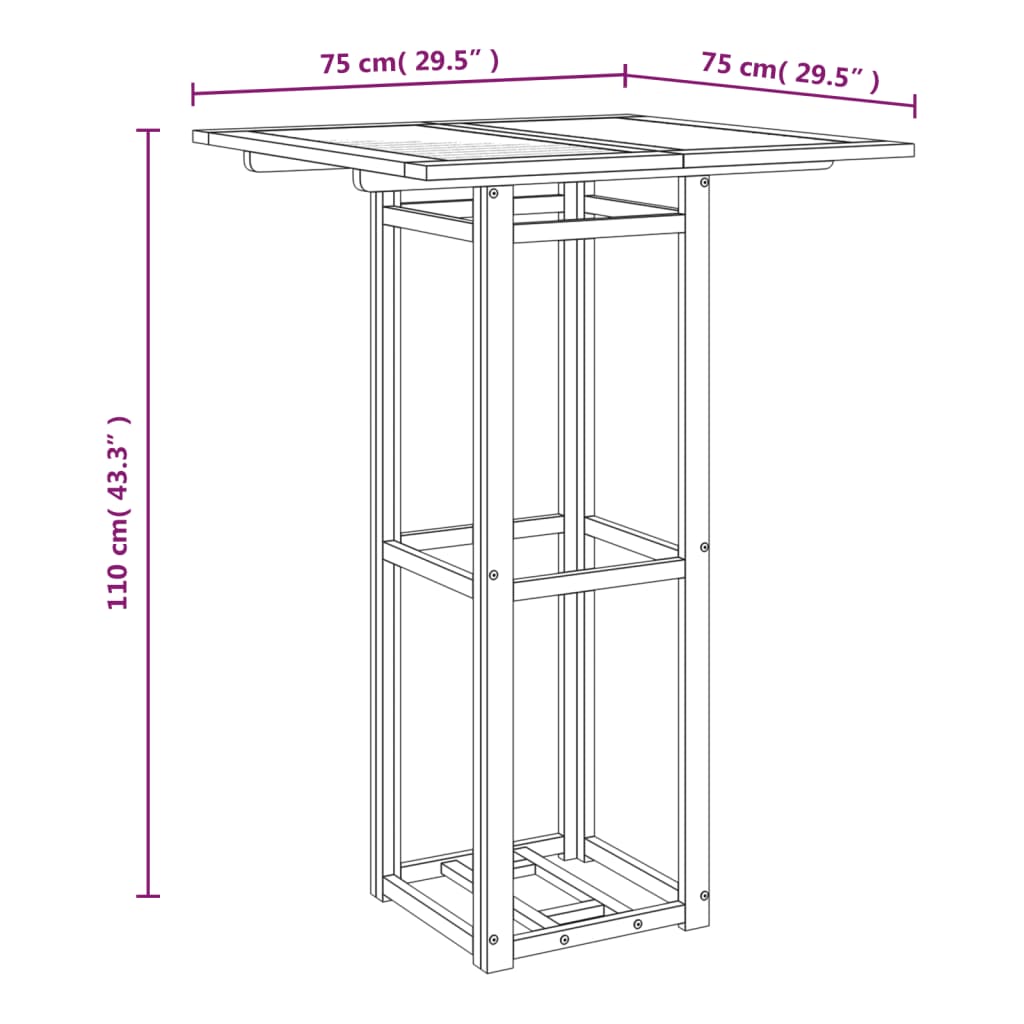 Mesa Alta De Terraza Madera Maciza De Acacia 75X75X110 Cm