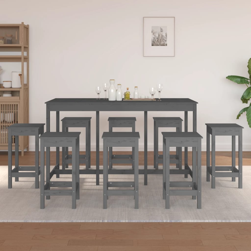 Set De Bar 9 Piezas Madera Maciza De Pino