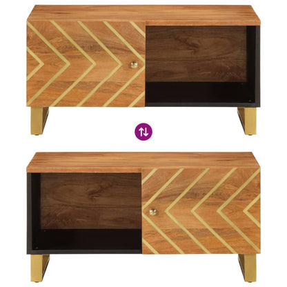 Mesa De Centro Madera Maciza De Mango Negro Marrón 80X50X40 Cm