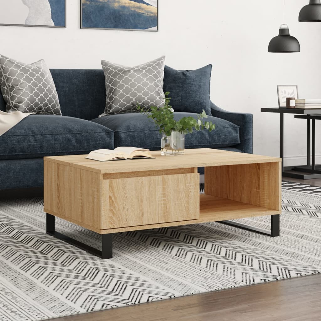 Mesa De Centro Madera De Ingeniería Roble Marrón 90X60X35 Cm