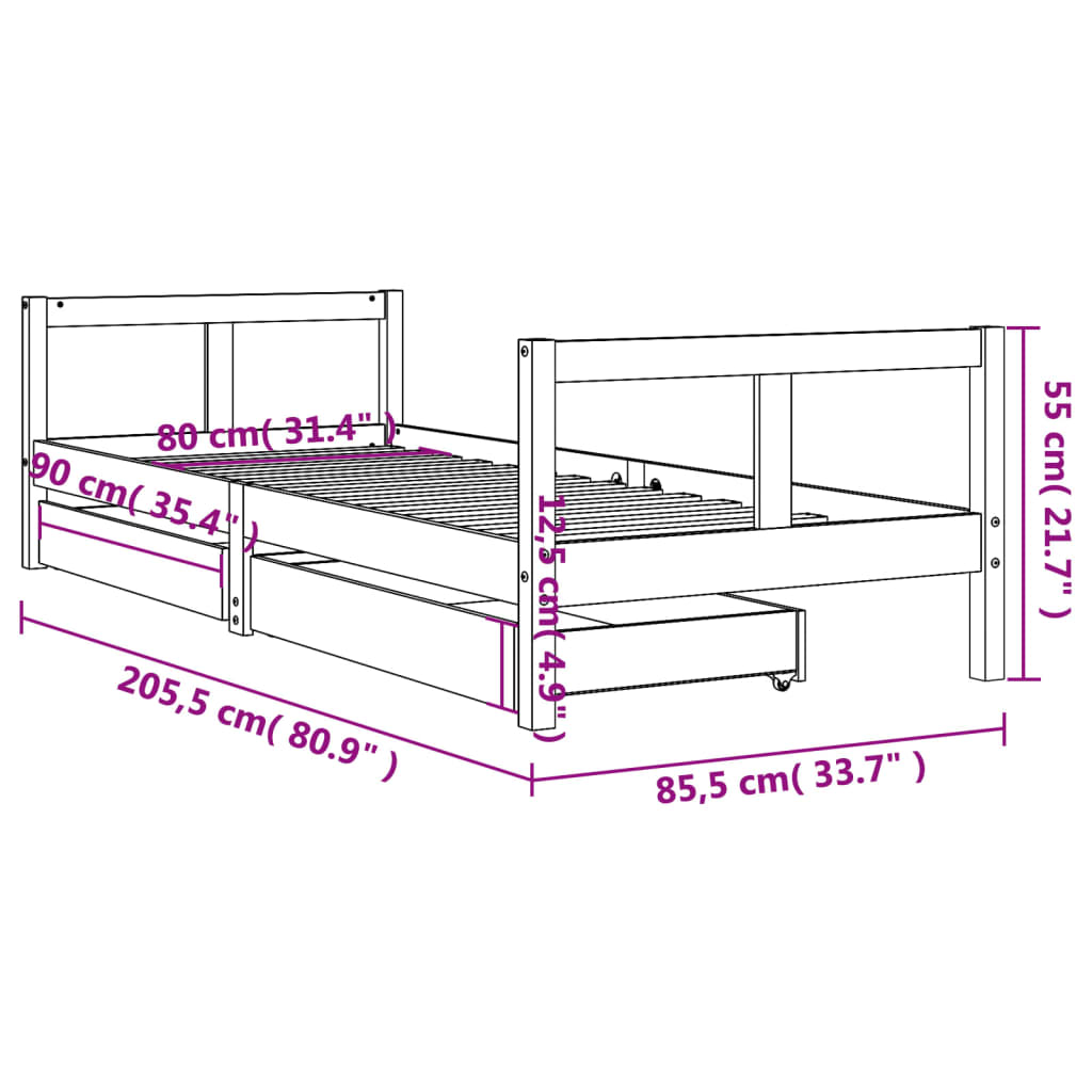 Estructura Cama Niños Con Cajones Madera Pino