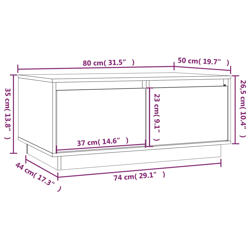 Mesa De Centro Madera Maciza De Pino 80X50X35 Cm