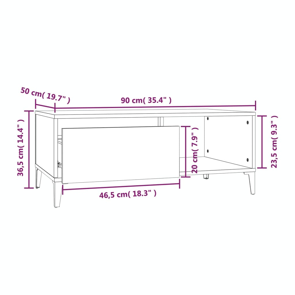 Mesa De Centro Madera Contrachapada 90X50X36,5 Cm